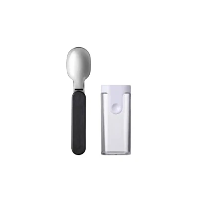 Image of Mepal Folding Spoon Ellipse Reusable to Go Foldable for Yoghurt Cup Cutlery Travel Including Storage Case Stainless Steel Nordic Black