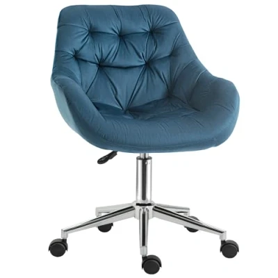 Image of Vinsetto Home Office Chair Velvet Ergonomic Computer Comfy Desk with Adjustable Height, Arm and Back Support, Blue