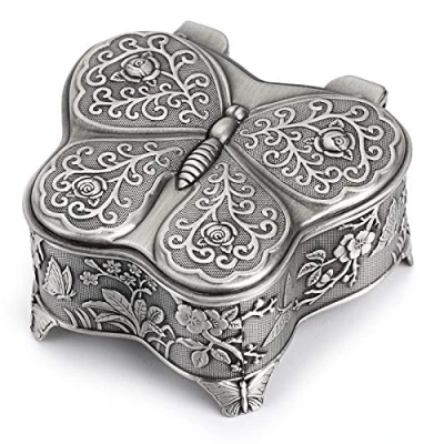 Image of SUMNACON Metal Trinket Storage Box Butterfly Shape Antique Jewellery Case Small for Ring Necklaces Earrings Keepsake Display Organizer