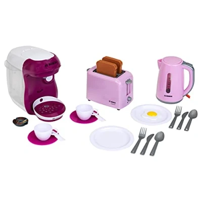 Image of Theo Klein 9597 Bosch Breakfast set I Pink kitchen accessory incl. toaster, coffee maker and kettle With crockery, cutlery dummy fried egg Toys for children aged 3 over