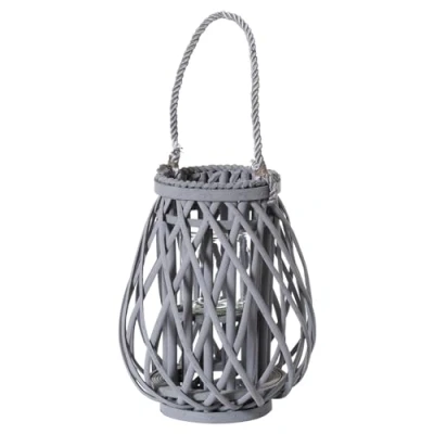 Image of Hill Interiors Small Grey Wicker Bulbous Lantern, Mixed, 30 x 10 1.56 cm