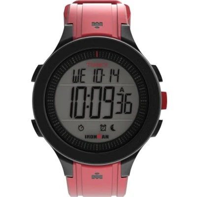Image of Timex Unisex Ironman T200 42mm Watch, Red Silicone Strap Digital Dial Black Case