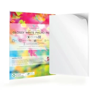 Image of Evergreen Goods A4 Printable Photo Sticker Paper Multipurpose, Ideal for Product Labelling Glossy, Self Adhesive, Splashproof, Inkjet &amp; Laser Compatible (30 Sheets)