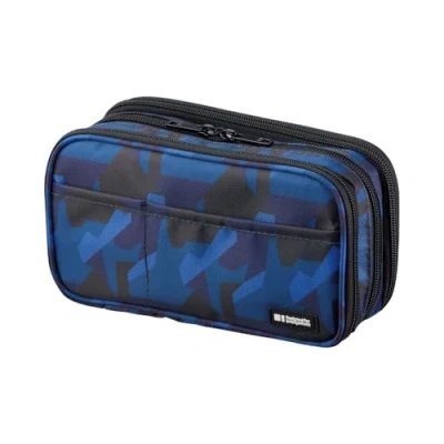 Image of LIHITLAB Large Capacity Triple Zipper Pencil Case For School Office College, Big 8 Compartments Bag Holder Adults Teen Boys Girls, Travel Cosmetics Storage, Navy Camo (A7556 132)