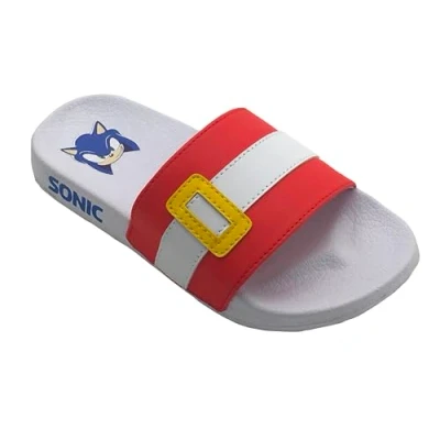 Image of Sonic The Hedgehog Boys, Girls, Kids Pool Sliders, Flip Flops, Beach Sandal, Red/White Stripe, Size 11