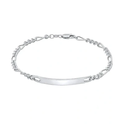 Image of Kuzzoi Silver ID Bracelet for Men, Handmade Figaro (4 mm) Made of Solid 925 Sterling Polished Men&#039;s with Engraving Plate and Carabiner