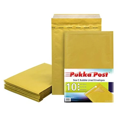 Image of Pukka Post &amp; Packaging Bubble Lined Envelopes Pack of 10 Self Seal Padded Lightweight Mailers for Safe and Secure Shipping Impact Puncture Resistant Protection 250 x 345 mm, Size F Gold