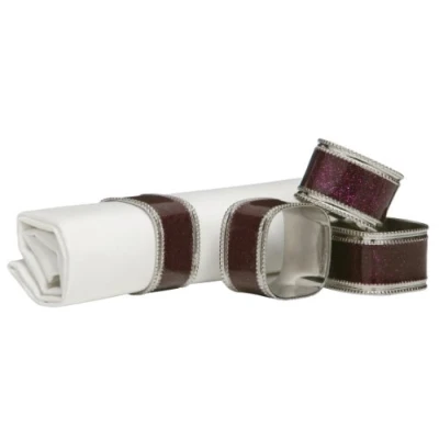 Image of Premier Housewares Square Glitter Napkin Rings Set of 4, Purple