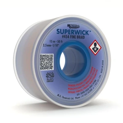 Image of MG Chemicals Desoldering Braid #4 Fine Super Wick with RMA Flux, 50&#039; Length x 0.1&quot; Width, Blue