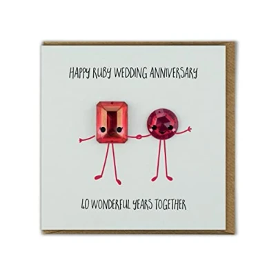 Image of Bold &amp; Bright Cute Anniversary Card &#039;Ruby Wedding Anniversary&#039; Special Couple 40 Years Funny Novelty Humour Ruby For Mum Dad Husband Wife Friends Family