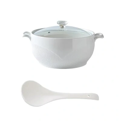 Image of NNYCC Soup Tureen with Glass Lid and Spoon,Porcelain Bowl for Kitchen Table Serving,White,L