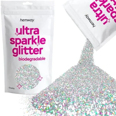 Image of Biodegradable Glitter Silver Holographic Ultra Sparkle Eco Friendly Plant Based Bio Chunky for Face Body Hair Craft Resin Festival Makeup Eyeshadow 100g / 3.5oz