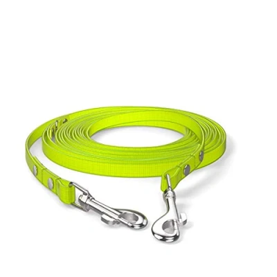 Image of 5m drag lead, dog 2 carabiners &amp; D ring, neon yellow, extra narrow, dirt and water repellent