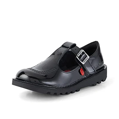 Image of Kickers Kick T Bar School Shoes Classic, Patent Black, 1 UK Child