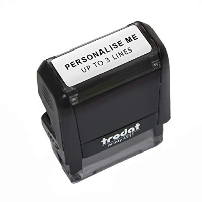 Image of Trodat Black Printy 4911 Personalised Custom Office, Business and Teacher Stamp Allows Up to 3 Lines of Text Impression Size 37 x 11 mm Self Inking with 5 Ink Pad Colours Choose from