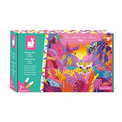 Image of Janod 3D Painting Jungle Theme Les Ateliers du Calme Children’s Craft Kit Gold &amp; Neon Pink Stimulates Fine Motor Skills Concentration 7 Years +, J07950