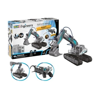 Image of Revell Engineers 21305 Hydraulic Excavator 3 In 1 Science Kit, 177 Parts, Water Powered, 23.5 cm Length