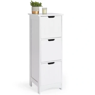 Image of VonHaus Bathroom Drawers White 3 Drawer Cabinet &amp; Unit Tongue and Groove Shaker Style Freestanding Storage for Toiletries Cleaning Products Bathroom, Laundry, Utility Room Kitchen