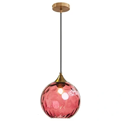Image of Euone_Clothes 7.8 inches Ripple Glass Pendant Light in Gold Finish Industrial Vintage E27 Loft Bar Ceiling Globe Hanging Lamp Dining Room Kitchen Island Lighting Fixture Burgundy