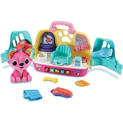 Image of VTech Play &amp; Go Puppy Salon, Soft Toy for Pretend Play, Interactive Dog with Salon Accessories, Cute Lights, Carry Case Girls and Boys Aged 2 Years +