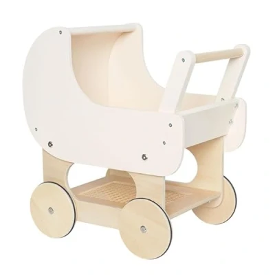 Image of Jabadabado Dolls Wagon (W7227) Neutral Coloured Wooden Pram. Suitable from 18months