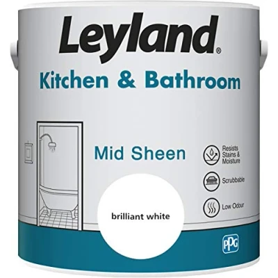 Image of Leyland Kitchen &amp; Bathroom Mid Sheen, Brilliant White, 2.5 Litre