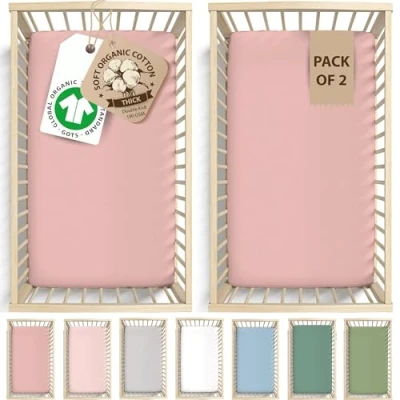 Image of Bunnyjik 2 x GOTS Organic Next To Me Crib Sheets Double Thickness Ultra Soft 100% Cotton Chicco Nexttome Tutti Bambini Cozee Next2me