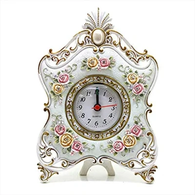 Image of SWHONG Pretty Small Resin Clock Flower Art Table Desktop Alarm Bedside Home Decor