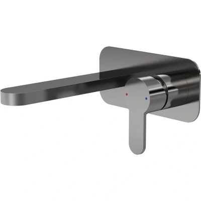 Image of Aquari Curvo Brushed Pewter Wall Mounted Basin Mixer Tap with Plate