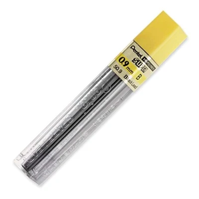 Image of Pentel Super Hi Polymer Leads, 0.9mm, Grade B, 1 Box of 12 Tubes