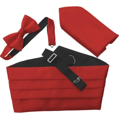 Image of Italian Satin Cummerbund Set: Includes Bow Tie and Handkerchief (Red)