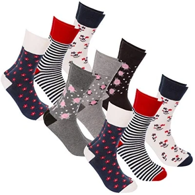Image of Metzuyan 9 Pairs Womens Ladies Diabetic Non Elastic Loose Top Socks Multipack Flowers 4 8