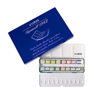 Image of LUKAS 1862 Aquarell Half Pan Metal Box Set, 15 x in Assorted Colours, Ideal for Professional Watercolour Artists