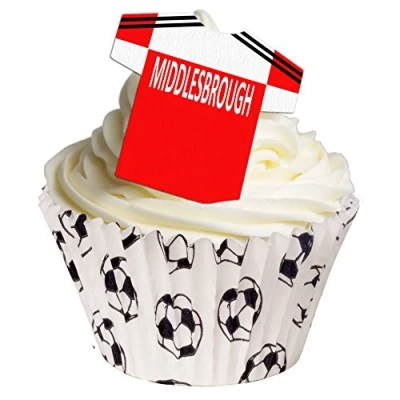 Image of Pack of 12 Pre Cut Edible Wafer Middlesbrough Football Decorations 201 190