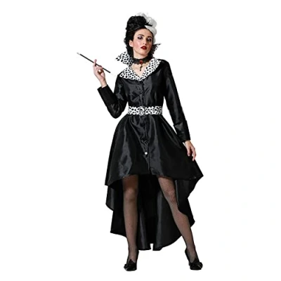 Image of ATOSA 72226 Disfraz Cruela Vil Mujer Adulto Malvada Película Personaje De Cuento 101 Dálmatas Vestido Carnaval Xs s Adult Costume, Checkered, Black