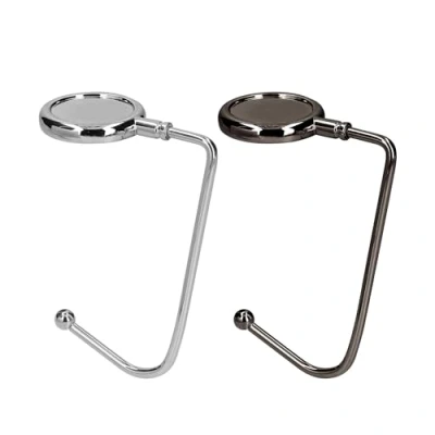 Image of kwmobile Purse Hooks for Table Set of 2 Metal Handbag Hook Holder Hand Bag Hanger Tables, Desks, Black/Silver