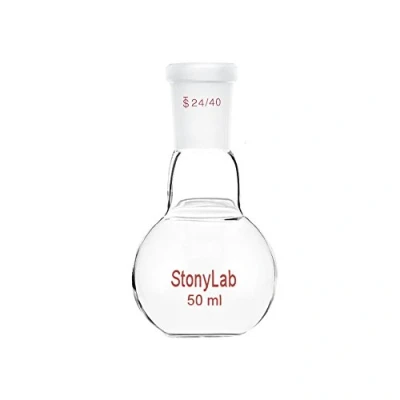 Image of StonyLab Borosilicate Glass Heavy Wall Single Neck Flat Bottom Boiling Flask, with 24/40 Standard Taper Outer Joint, 50ml