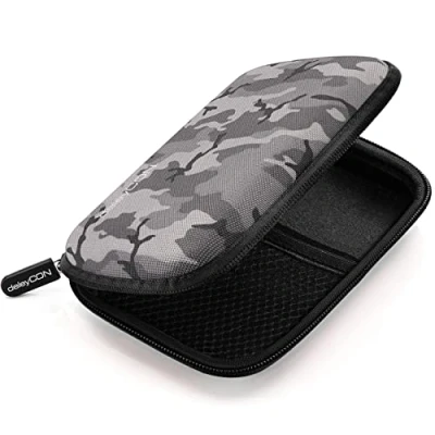Image of deleyCON Hard Disk Case HDD For 2.5&quot; Inch Drives and SSD Robust &amp; Shockproof 2 Inner Compartment Mesh Bags Black/Camouflage
