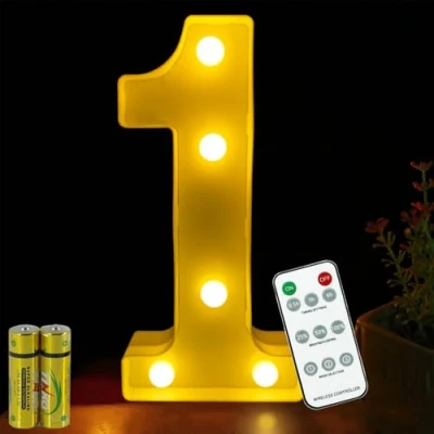 Image of HONPHIER LED Number Lights Remote Control Marquee Decoration Light Up Numbers Night Sign for Home Party Wedding Anniversary Decor Battery Operated (1)