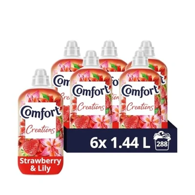 Image of Comfort Creations Strawberry &amp; Lily Fabric Conditioner with Stay Fresh technology for 100 days of freshness + fragrance* 6x 1.44 L (288 washes)