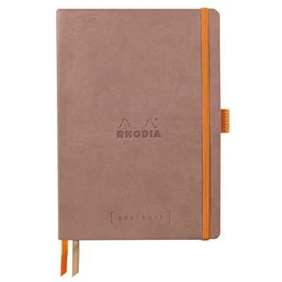 Image of RHODIA 117802C Soft Notebook Bullet Journal Goalbook Bois de Rose A5 Dotted Dot 240 pages Ivory Clairefontaine Paper 90 g/m 2 Ribbons Faux Leather Cover