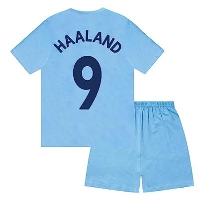 Image of MANCHESTER CITY FC Boys Haaland 9 Sublimation Short Pyjamas Navy 12 13 Years