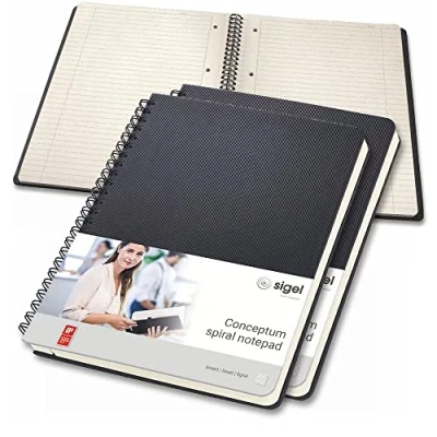 Image of SIGEL CO823 Spiral Notepad, approx. A5, lined, hardcover, Black, 3 Pieces Conceptum