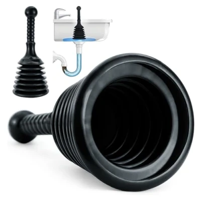 Image of Luigi&#039;s Sink and Drain Plunger for Bathrooms, Kitchens, Sinks, Baths Showers Powerful Unblocker Tools Accordion Plungers to Clear Unblock Blocked Drains Black
