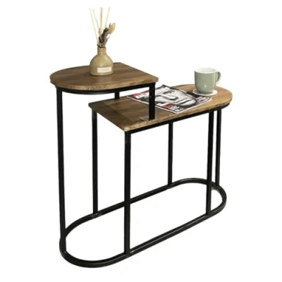 Image of HOMELOX 2 Tier Side table Modern Sofa Coffee Living Room Rustic Oak Effect Finish