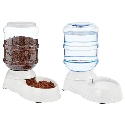 Image of Amazon Basics Dog and Cat Feeder Dispenser for Food Water, Small, Pack of 2, Grey
