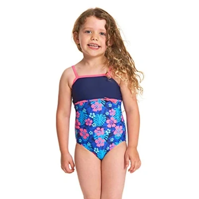 Image of Zoggs ZOGGF Girls Kona Classic Back One Piece Swimsuit Navy/Multi, 3 years