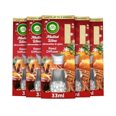 Image of Airwick Essential Oils Reed Diffuser Air Freshener Mulled Wine Scent, 5 Bottles X 30 ml