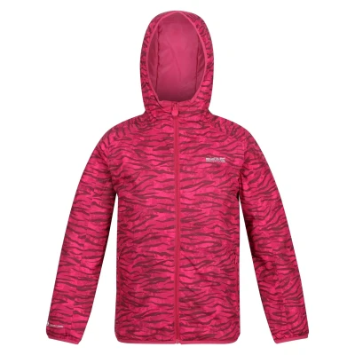 Image of Regatta Childrens Unisex Childrens/Kids Volcanics VI Zebra Print Waterproof Jacket (Berry Pink) Size 14Y