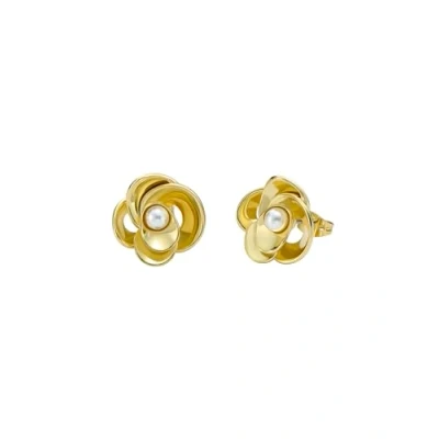 Image of Ted Baker Flores Pearl Flower Statement Stud Earrings For Women (Gold/Pearl)